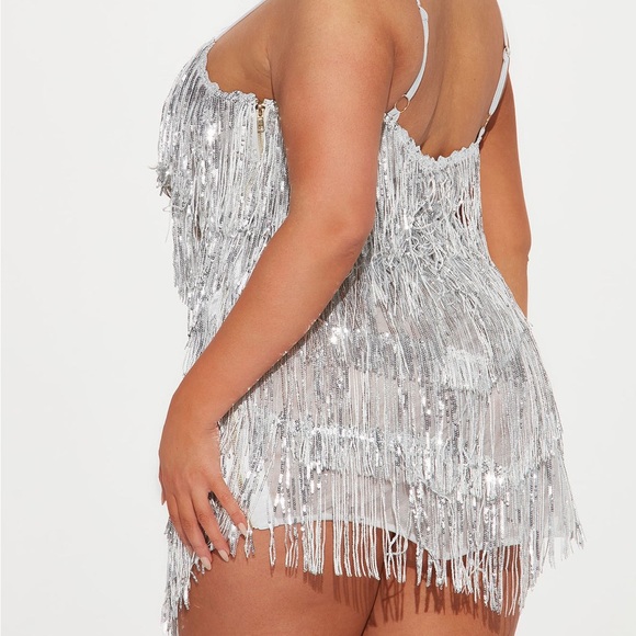 Fashion Nova Sequin Fringe Mini Dress - Silver NWT - 1X - Picture 8 of 8